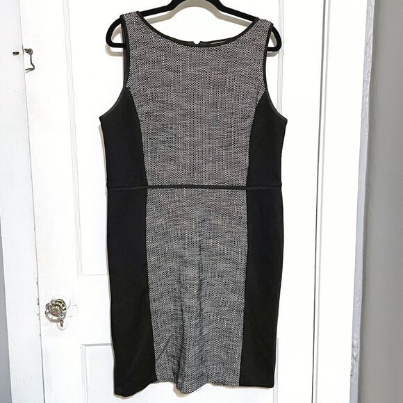 LOFT Tweed Black White Sheath Dress Size 12 Business Career - Picture 1 of 3